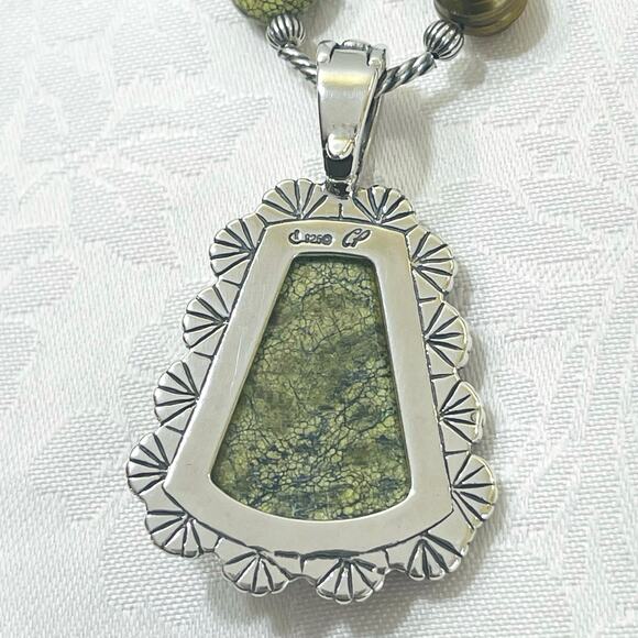 CAROLYN POLLACK Sterling Green Jaspar Pendant Necklace Bead Enhancer Silver - Picture 13 of 13